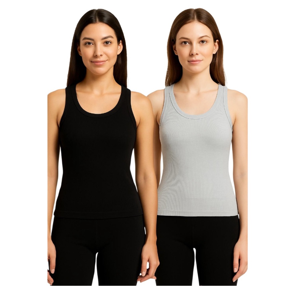 2-Pack Reflex Ribbed Racerback Tank Black and Gray Grey Size Medium